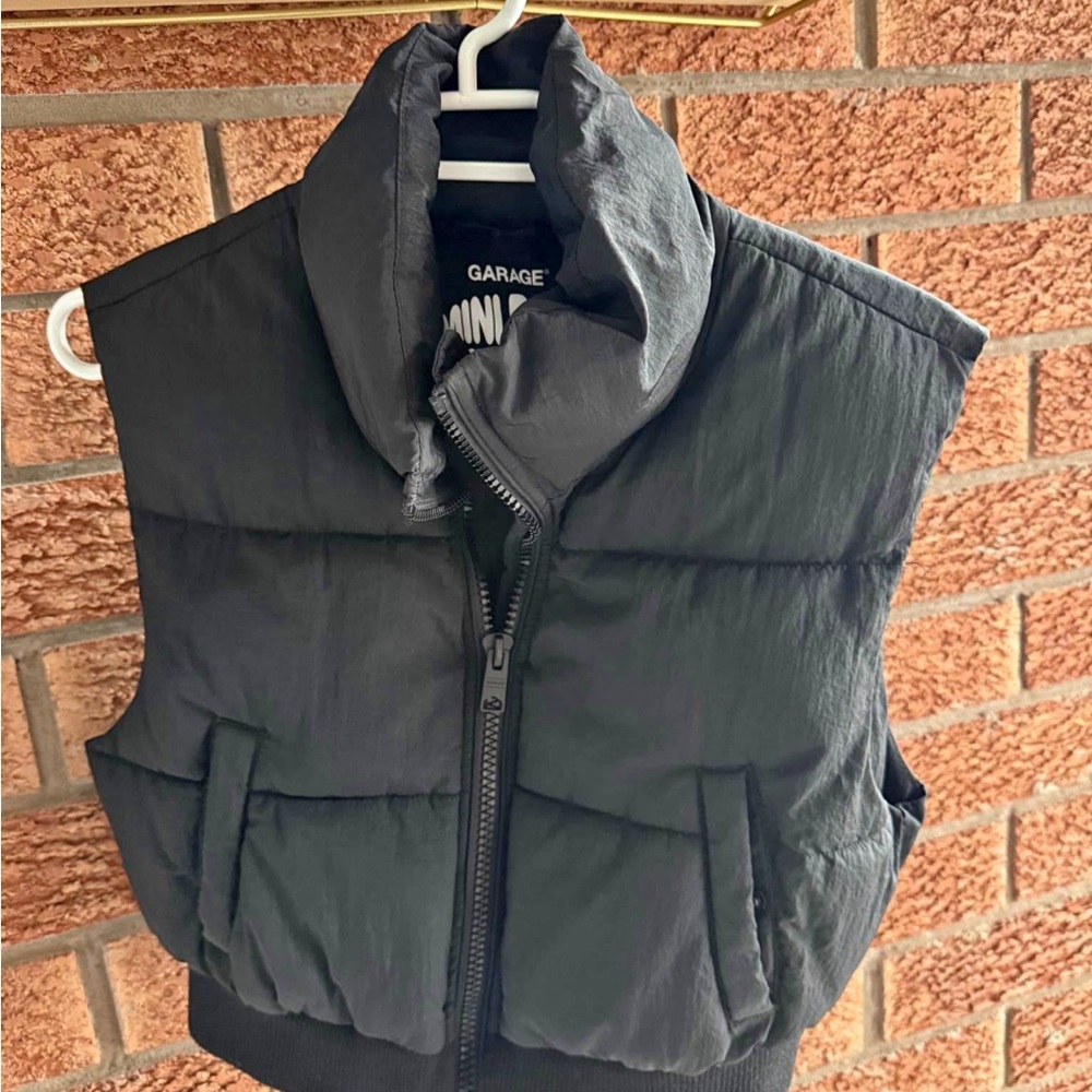 Garage Black Quilted Puffer Vest with High Collar